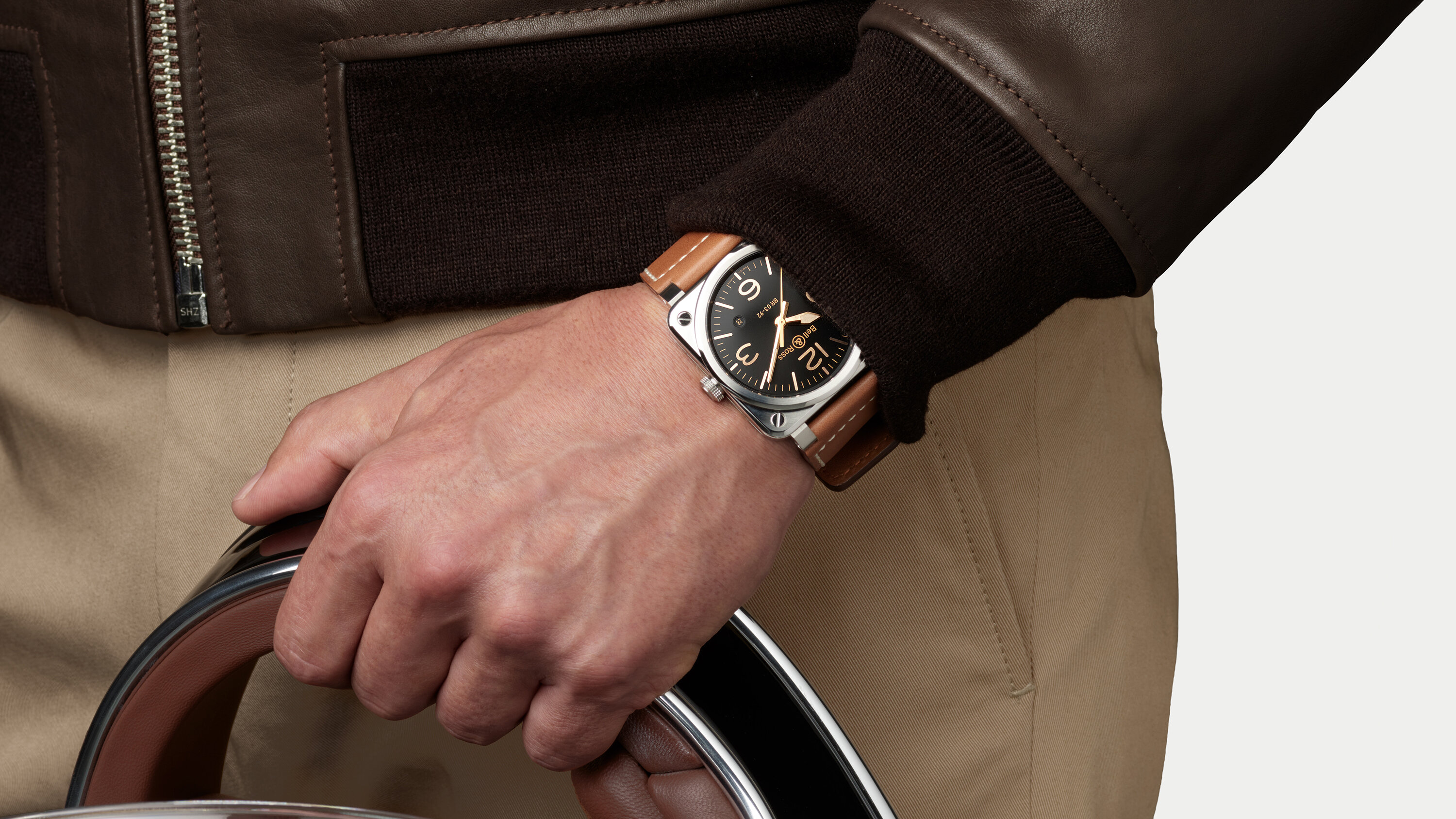 【Aランク】Bell&Ross ベル&ロス ゴールデンヘリテージ メンズ 腕時計 BR03-92GOLDENHERI-CA ステンレス レザーベルト ブラック文字盤【ISEYA】